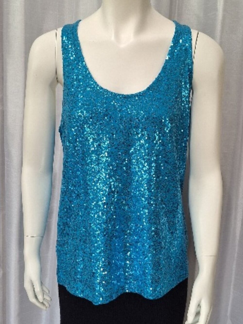 DKNY NWT new women's turquoise aqua sequin tank top Size large